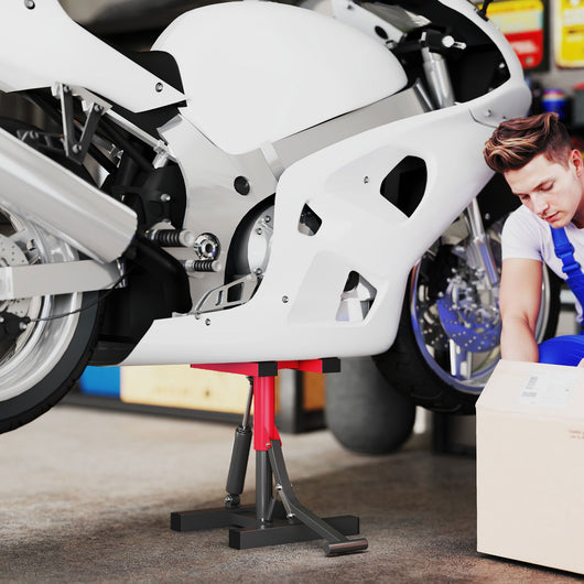 Cavalletto per Moto Capacità 150 kg Altezza Regolabile in Acciaio Rosso