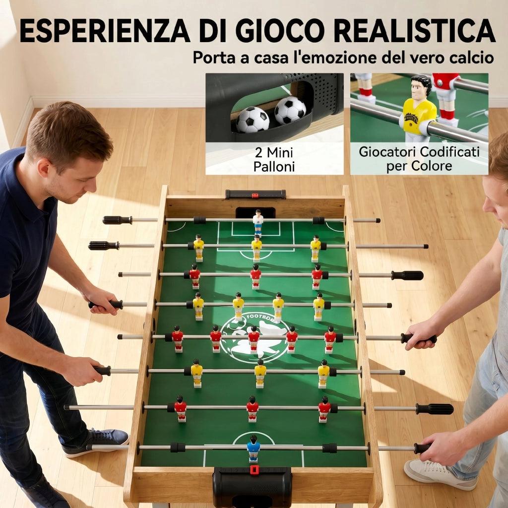 Calcio Balilla Tavolo da Gioco 121x87x 77 cm 22 Giocatori Segnapunti Manuali Legno Naturale Verde