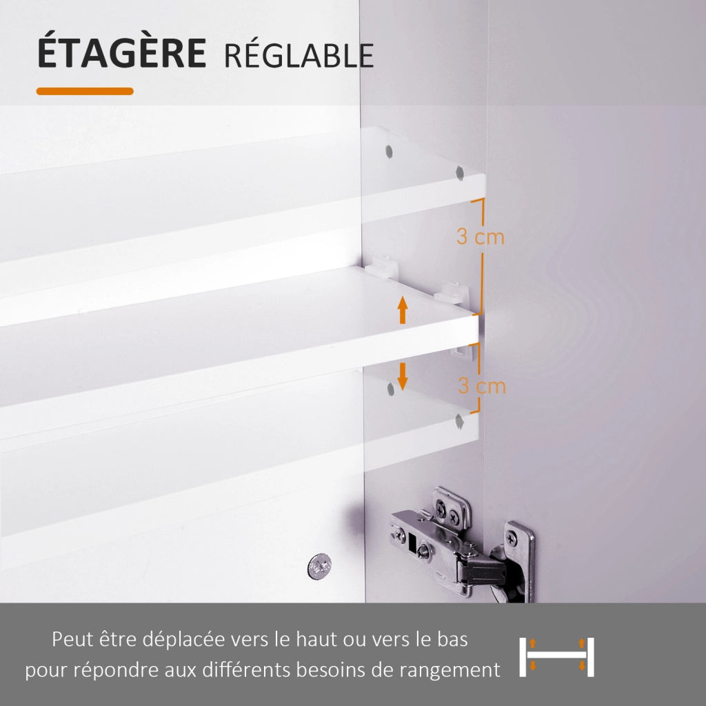 Armadietto da bagno con specchio e ripiano regolabile ¨C zephmum ¨C 70x60 cm bianco
