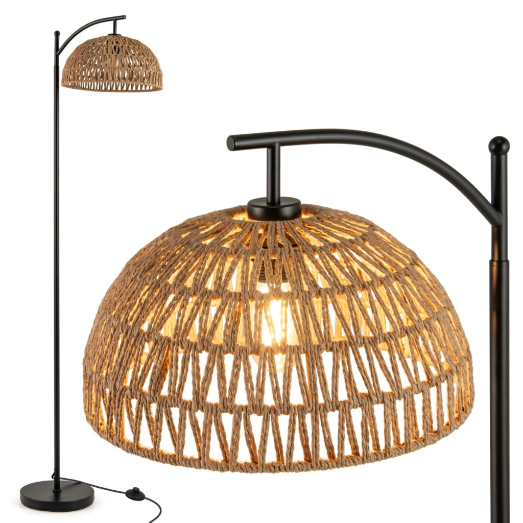 Lampada da terra da 160 cm con paralume a sospensione, Apparecchio di illuminazione per soggiorno e ufficio Nero-Lampade