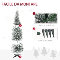 Albero di Natale Slim Artificiale 180 cm con Rami Realistici, Albero di Natale Innevato Alto e Stretto con Base Pieghevole, Verde