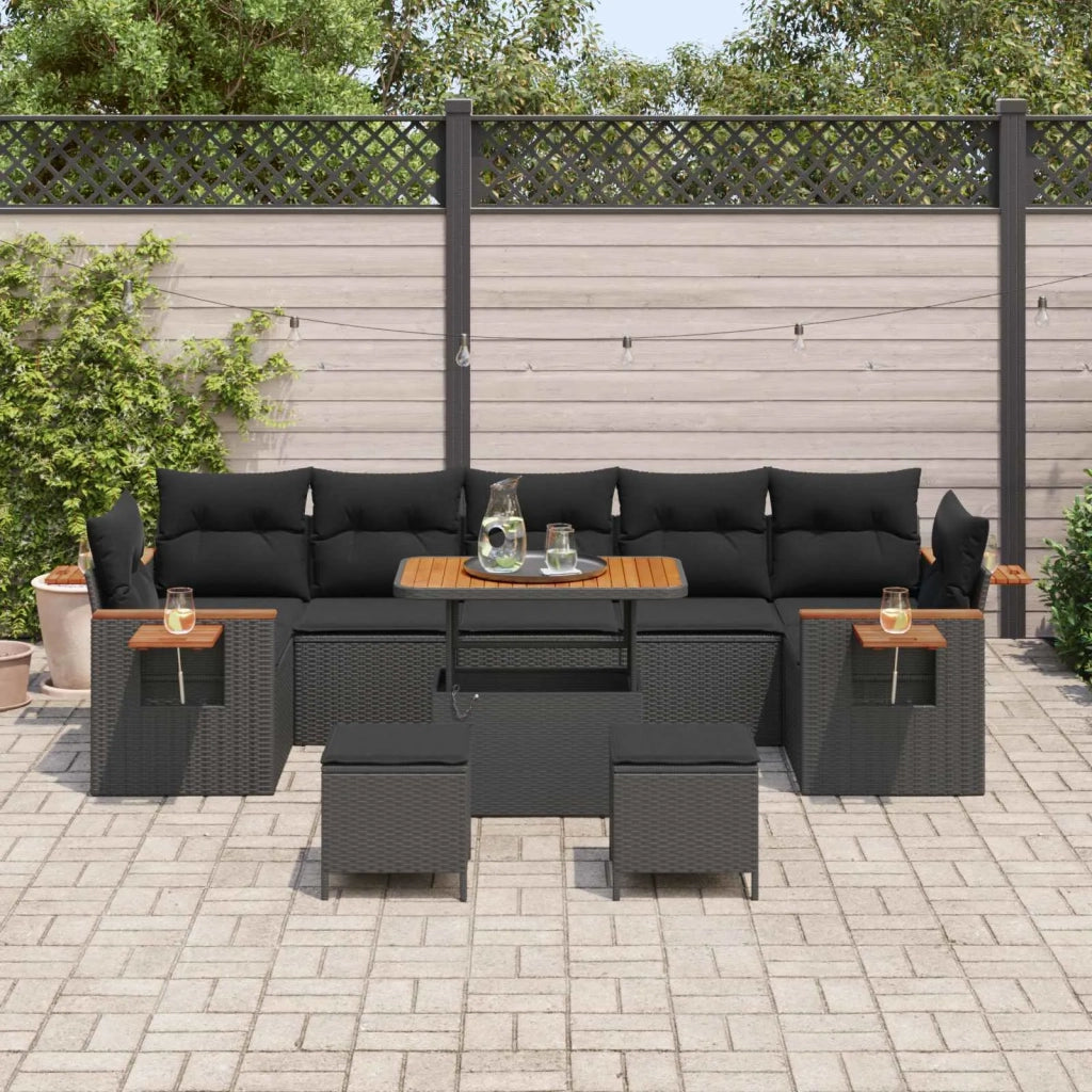 Set Divano da Giardino con cuscino 10 pcs Nero