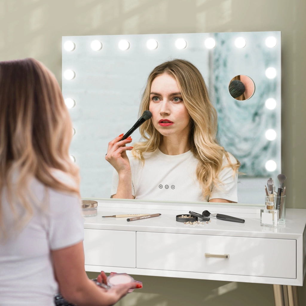Specchio da trucco con LED regolabile e lente d'ingrandimento ¨C zephmum ¨C 80x62 cm