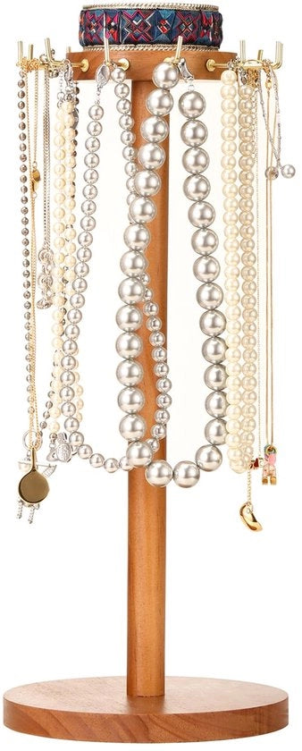 Organizzatore di gioielli in legno con torre per catenina, bracciale e orecchini
