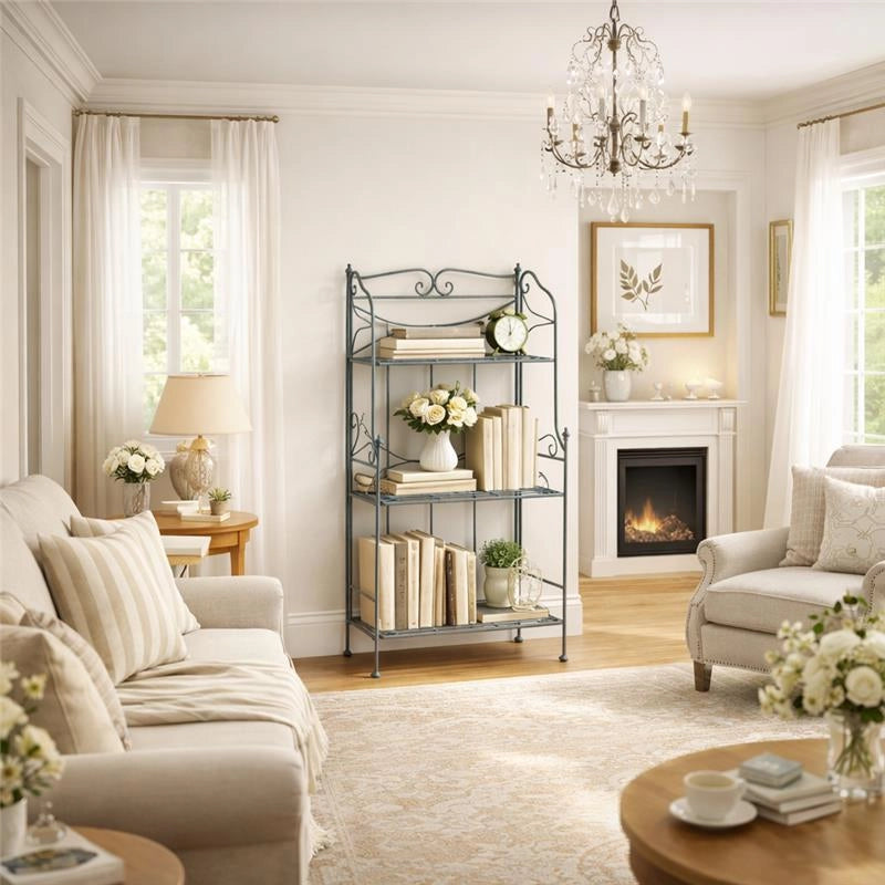 SCAFFALE PORTAVASI CLAUDE CON 3 PIANI IN COLORE BIANCO OSSIDATO  61 X 32 X H 117 CM