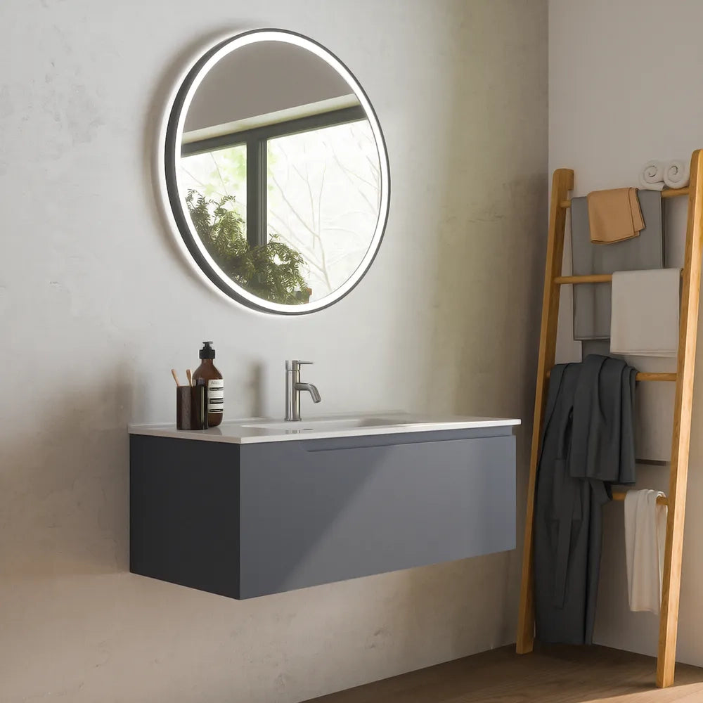 Mobile bagno sospeso 120 cm un cassetto grigio opaco con lavabo | Ardenne