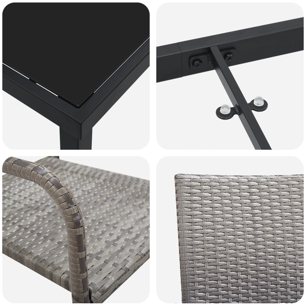 Set da Pranzo da Giardino 3 Pezzi Grigio Polyrattan