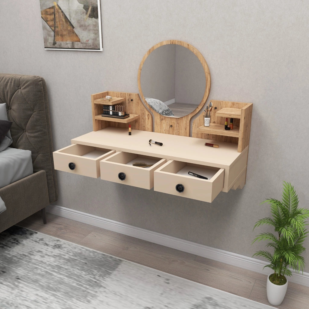 Mobile da Trucco Canistro, Toeletta Specchio Incluso, 90x37x75h cm Marrone Rovere Nodi