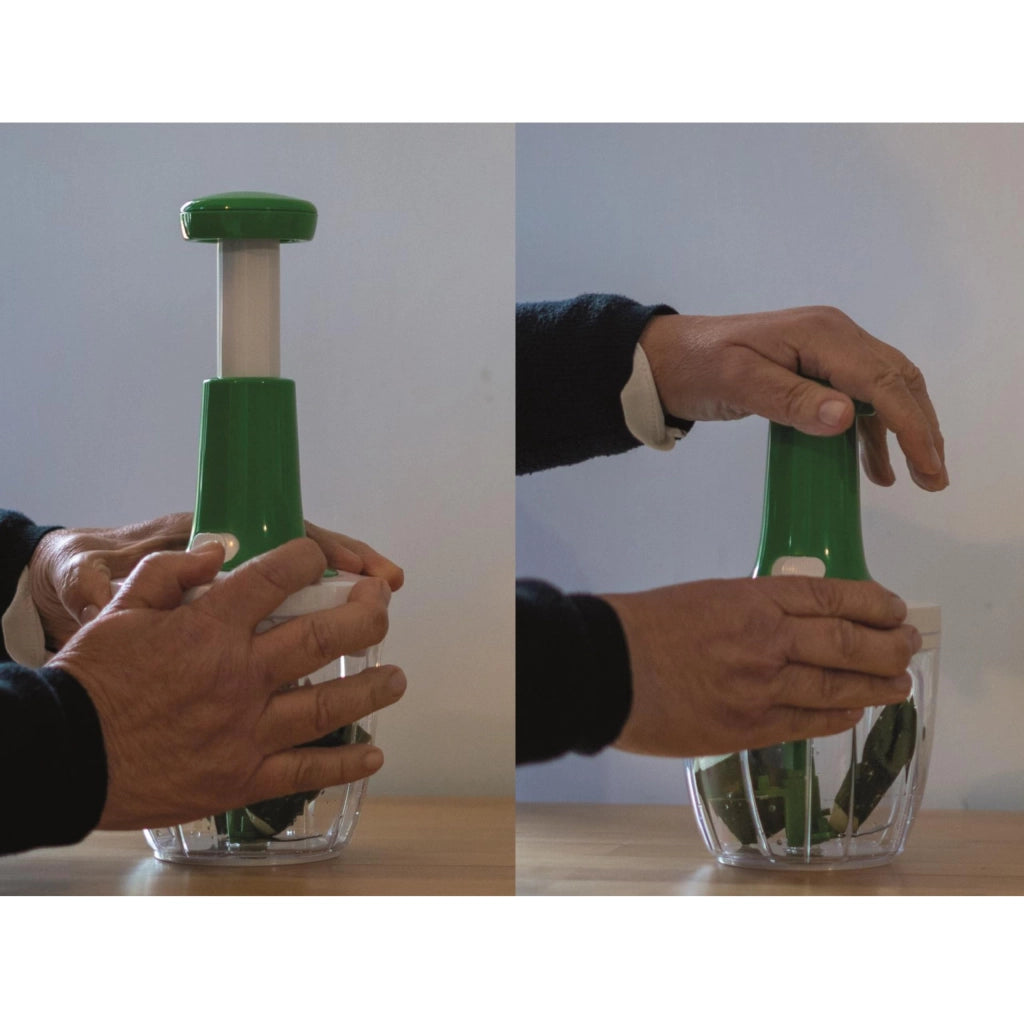 BIOVIRA Tritatutto Manuale con 5 Lame in Acciaio Inox, Chopper da Cucina, Frullatore Manuale per Cipolla, Aglio, Verdure, Doppio Contenitore, Ricettario Digitale