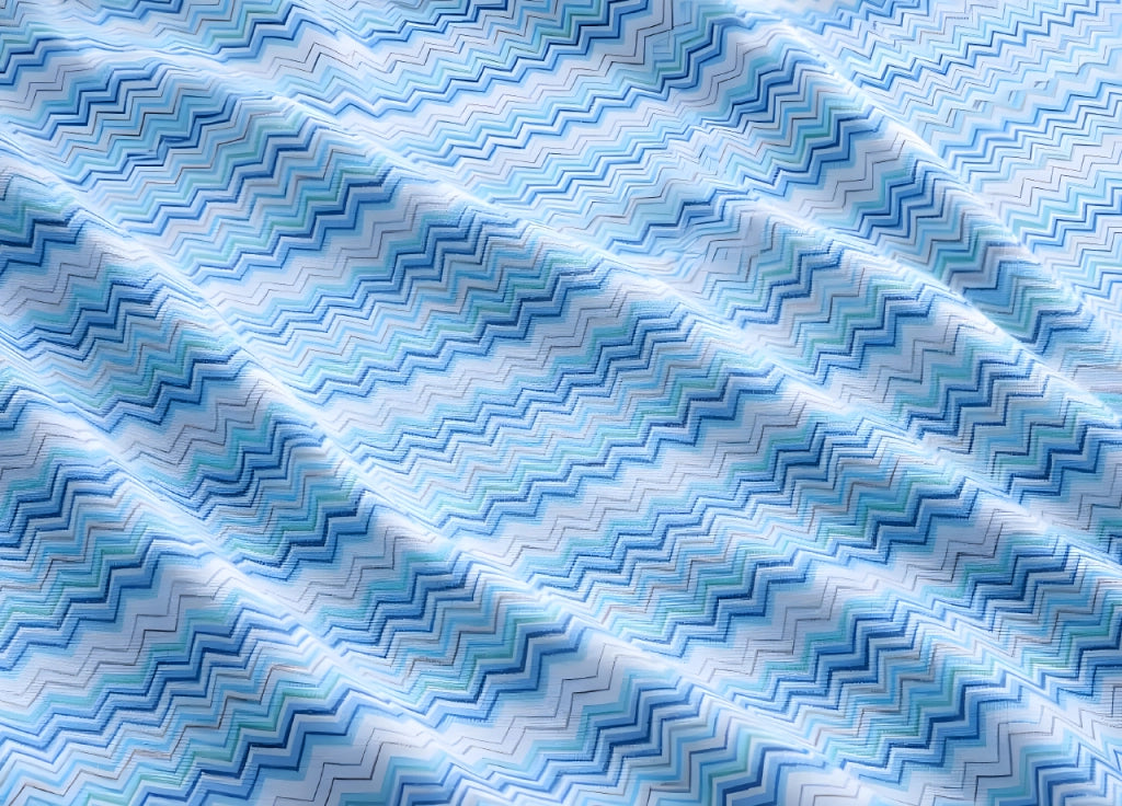 Completo Lenzuola Letto In 100% Cotone Rigato Zig Zag Disegno Baia - Francese - Azzurro
