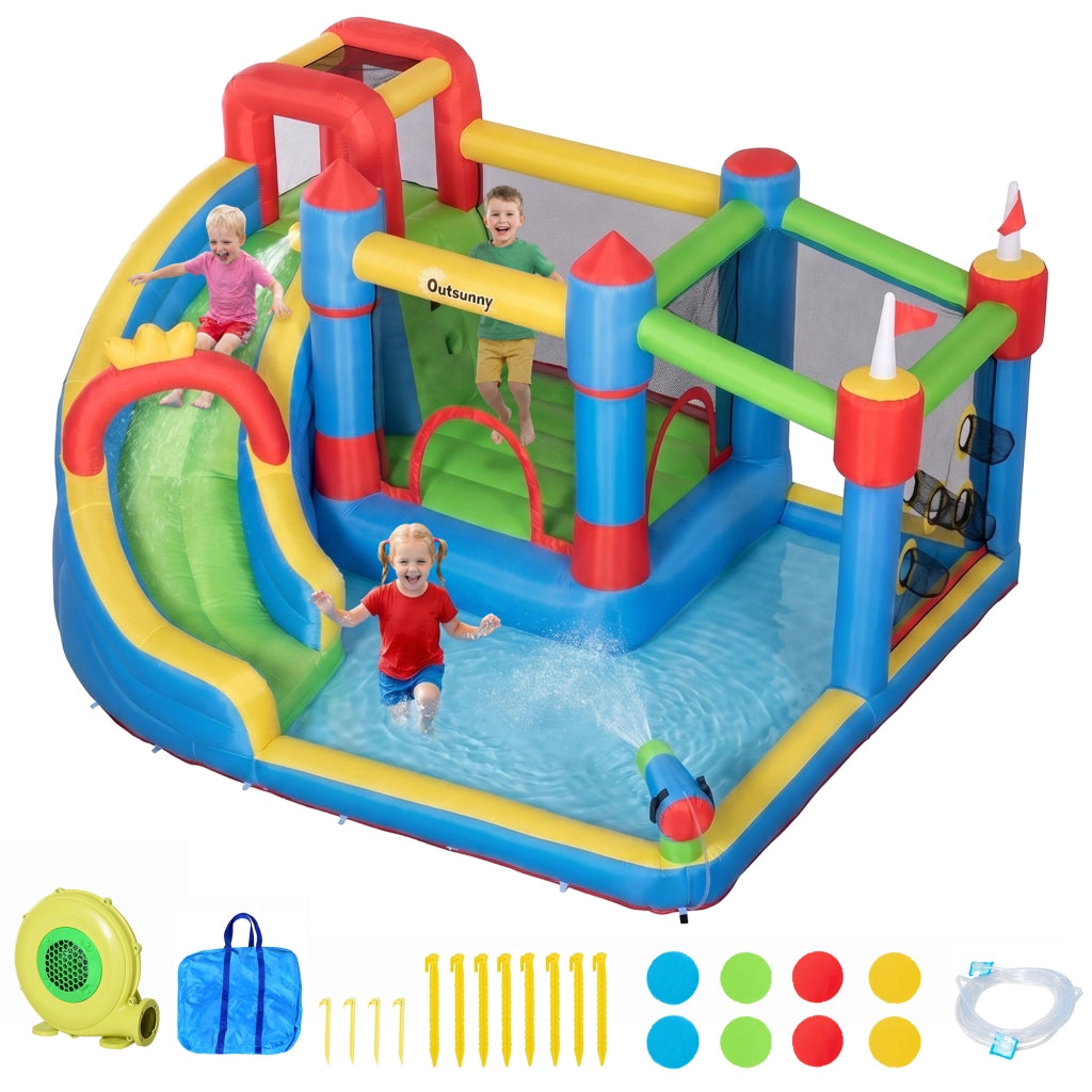 Casetta gonfiabile con scivolo, trampolino e piscina ¨C zephmum ¨C 390x300x197 cm, multicolore