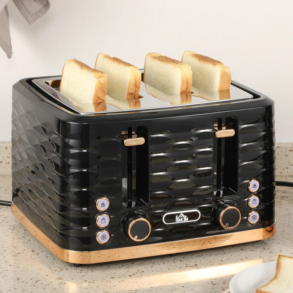 Tostapane 4 fette ¨C zephmum ¨C design ondulato, cassetto briciole, nero