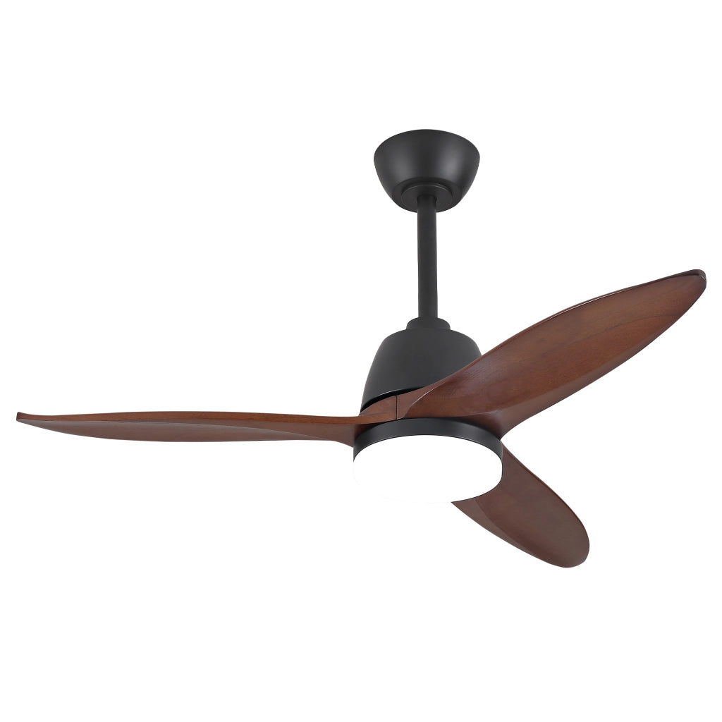 Ventilatore da soffitto moderno da 42 pollici nero con 3 pale in legno, luce LED dimmerabile e motore DC reversibile