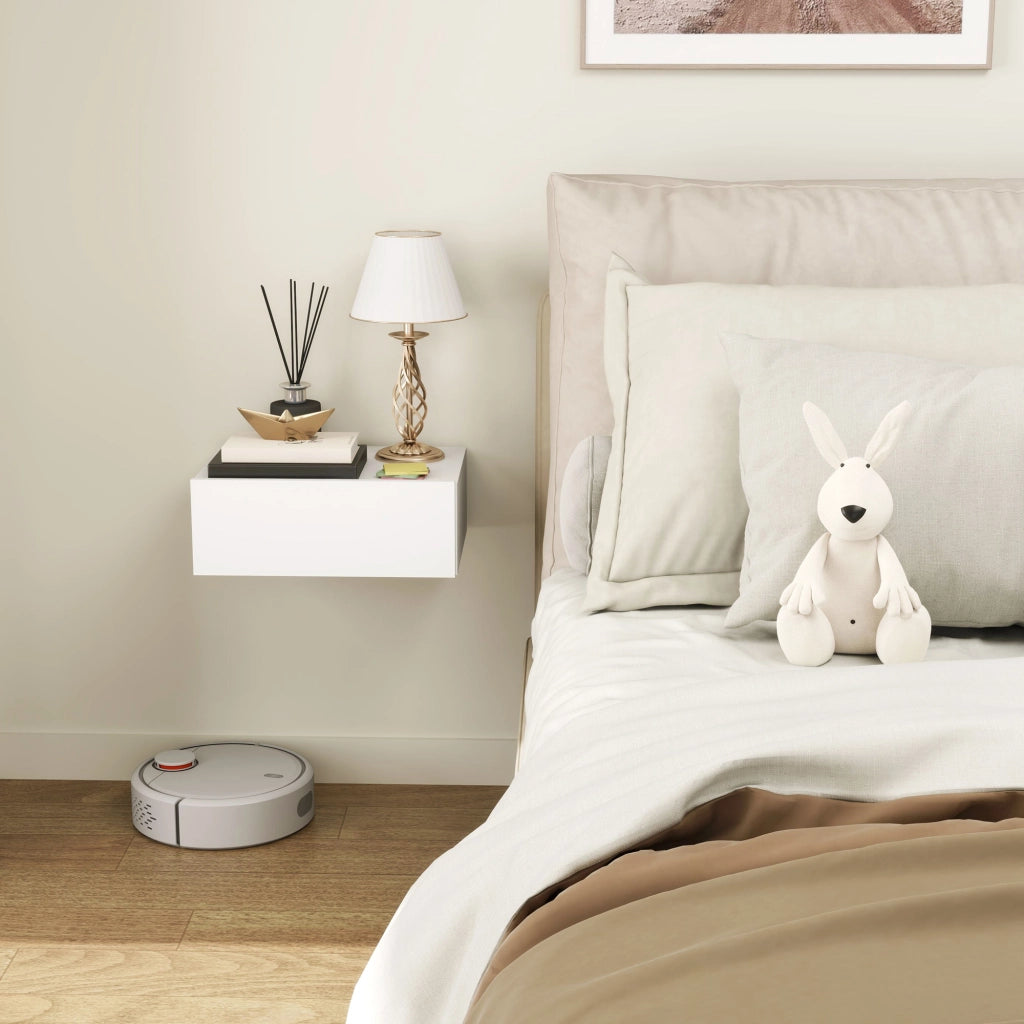 Comodino Sospeso Moderno con Cassetto ¨C zephmum ¨C Legno Bianco 40x30x15 cm