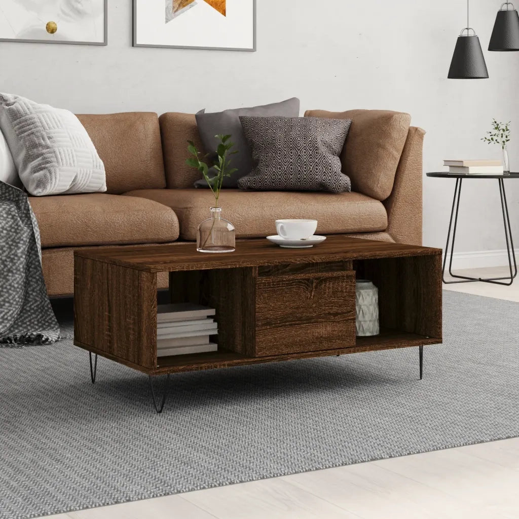 Tavolino da Salotto-Tavolino da soggiorno-Tavolo Rovere Marrone 90x50x36,5 cm in Multistrato 232810
