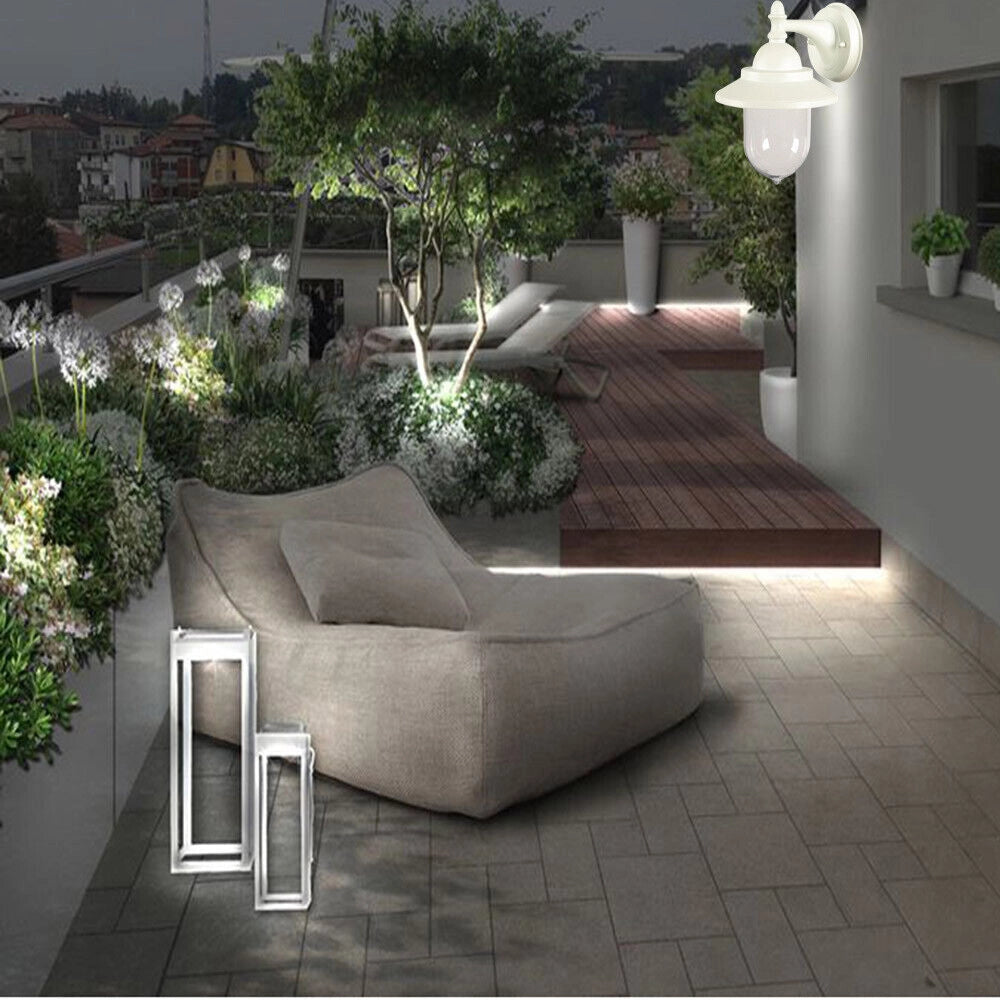 LAMPADA DA PARETE E27 PER ESTERNO IP44 BIANCA APPLIQUE A LANTERNA IN ALLUMINIO E PVC IDEALE PER GIARDINI TERRAZZI E INGRESSI