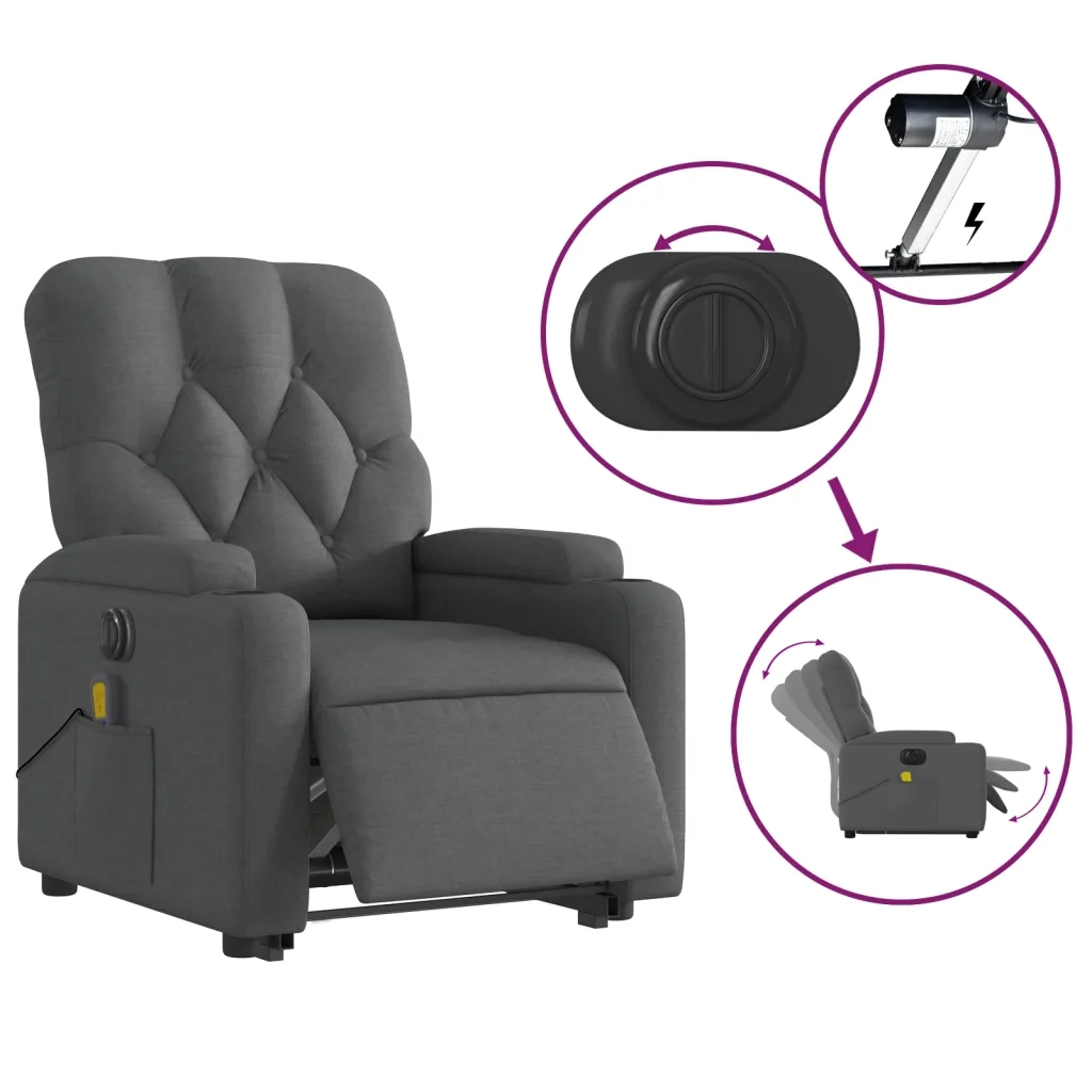 Poltrona Alzapersona Massaggi Elettrica Grigio Scuro Tessuto 3204747