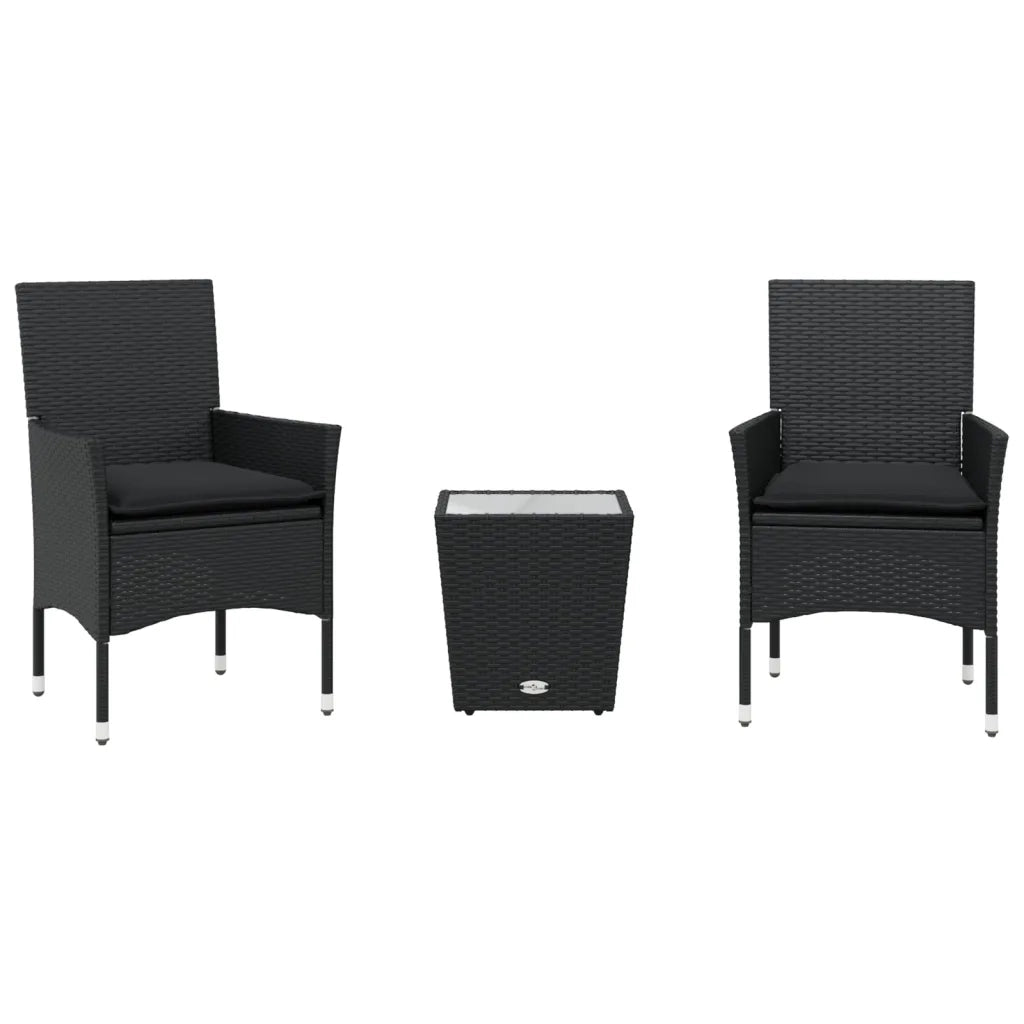 Set da Bistrò 3 pz con Cuscini Nero Polyrattan e Vetro 3278740