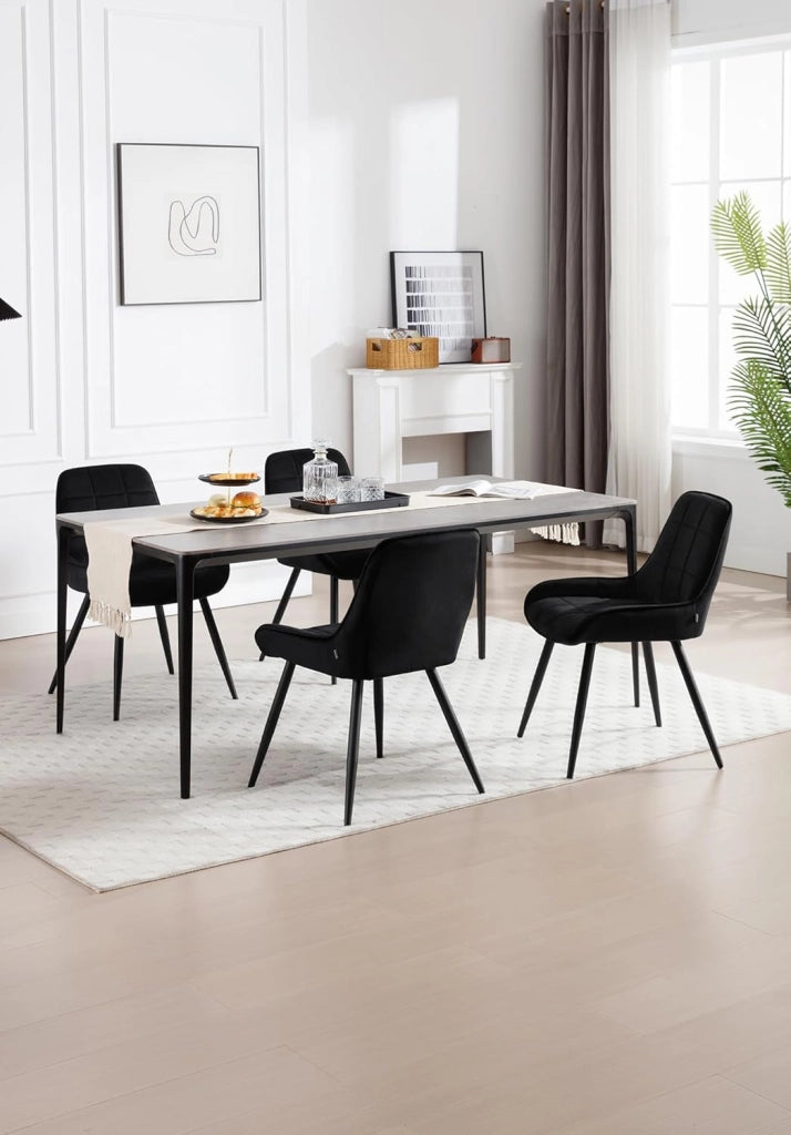 Set di 2 Sedie da Pranzo con Schienale Curvo, Sedie Ergonomiche in Velluto e Metallo, Poltroncina imbottita per Salotto, Ufficio, Camera da Letto, Nero BH331sz-2