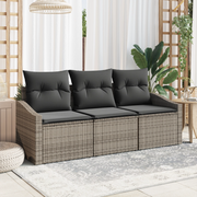 Set da Pranzo da Giardino in 3 Pezzi con Cuscini Grigio Polyrattan