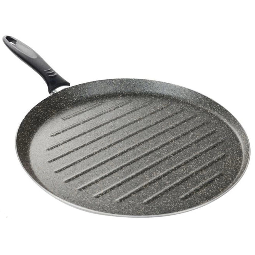 Trade Shop - Bistecchiera Tonda Rigata Padella Cucina Antiaderente Antigraffio 7 Strati 34 Cm 045017m -