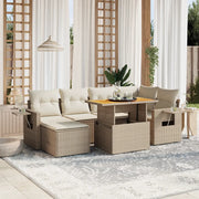 Set Divani da Giardino 7 pz con Cuscini Beige in Polyrattan