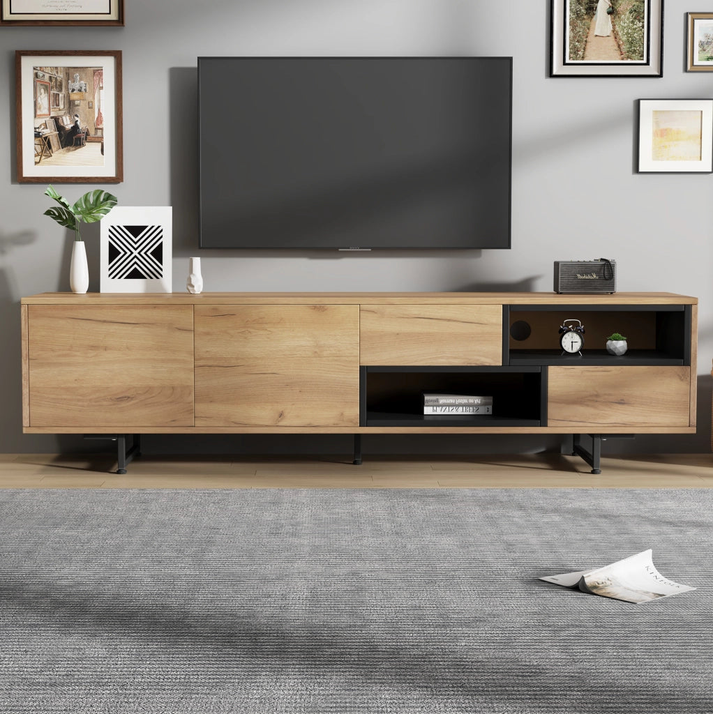 Mobile TV in truciolare effetto legno 173x38x48 cm; con vani aperti; ante e cassetti