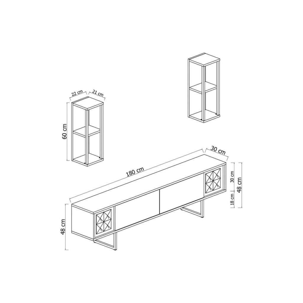 Mobile porta TV Artinay, Credenza da soggiorno, Armadio basso per TV, Base parete attrezzata, 180x30h48 cm, Noce e Nero
