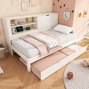 Sofà letto singolo 90x200 cm con letto estraibile, vano contenitore, ricarica USB/USB-C, bianco