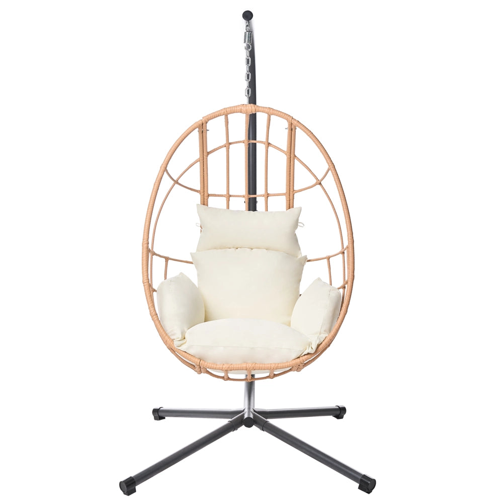 Poltrona a dondolo a uovo in rattan PE naturale con struttura in metallo e morbido cuscino di seduta Stile boho-rustico