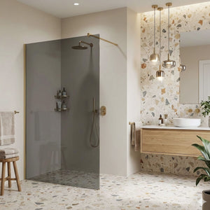 Parete Doccia Rea Flexi Grey / Brush Gold 140