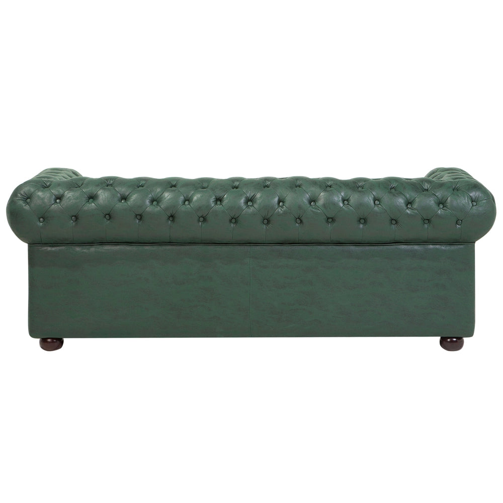 Divano Chesterfield Rivestimento in ecopelle verde Gambe in legno scuro 3 posti contemporaneo