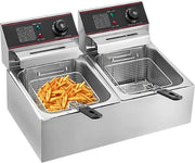 Friteuse a Doppia Capacità - Frittiere a Doppia Cappa - Frittiere Doppia - 2 x 6 Litri - Argento