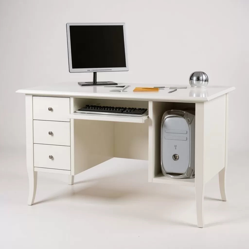 Scrivania porta computer legno bianco opaco 130x75x81 - Mobili 2G