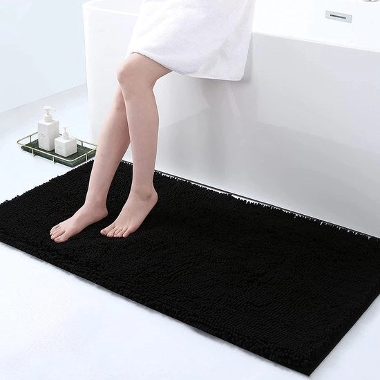 Tappeto antiscivolo per bagno in chenille con microfibre assorbente e alta densità - 60 x 120 cm, nero