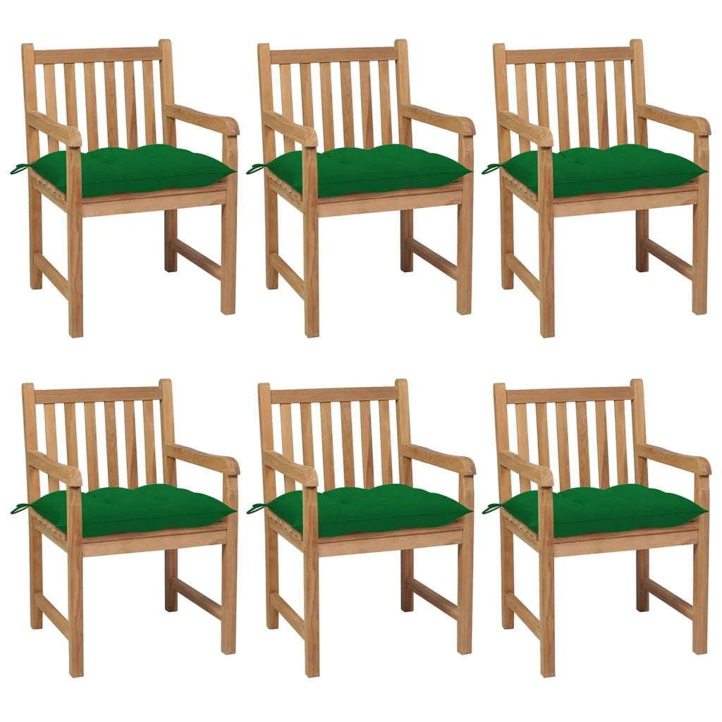 Sedie da Giardino 6 pz con Cuscini Verdi in Massello di Teak cod mxl 17483