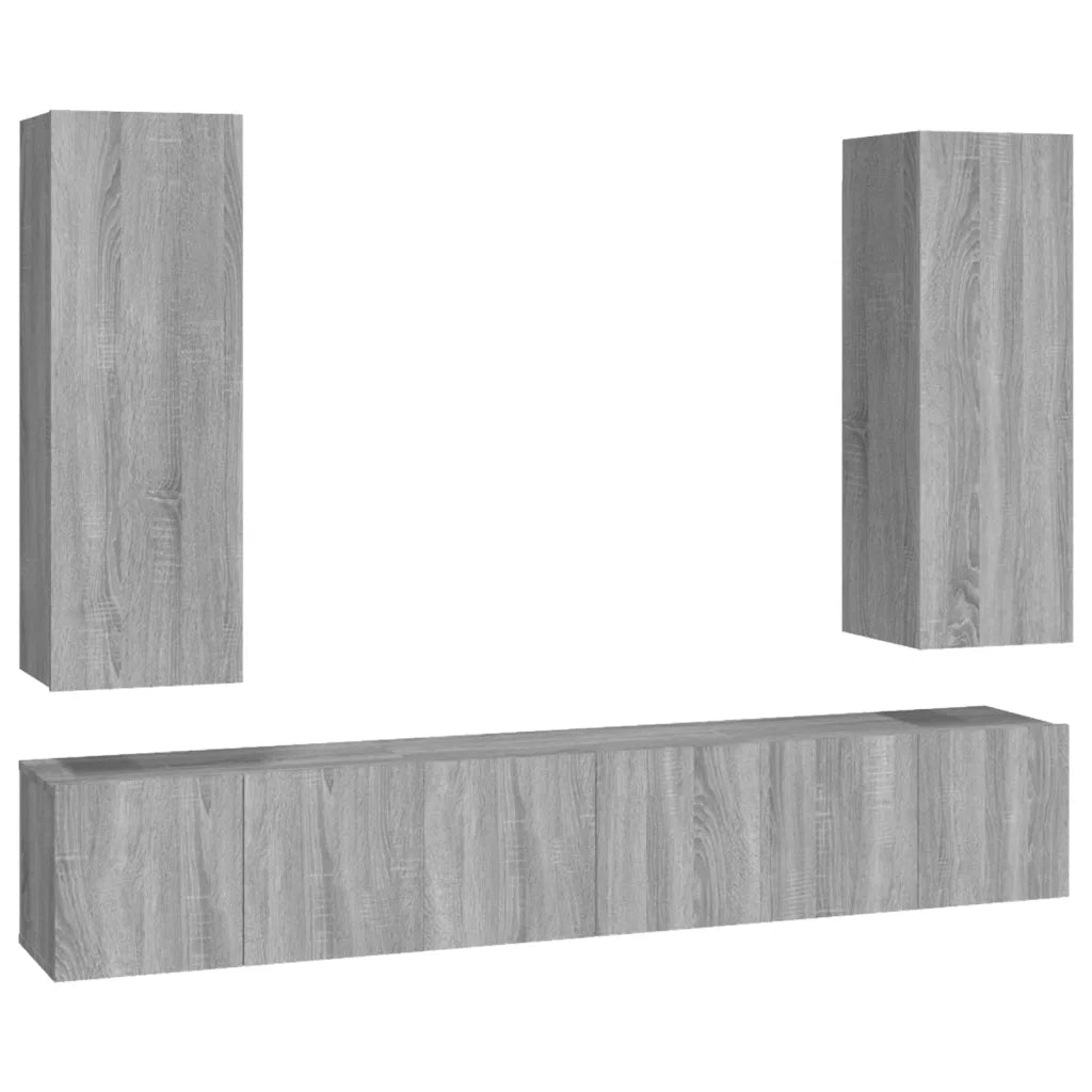 Set di Mobili Porta TV 5 pz Grigio Sonoma in Legno Multistrato