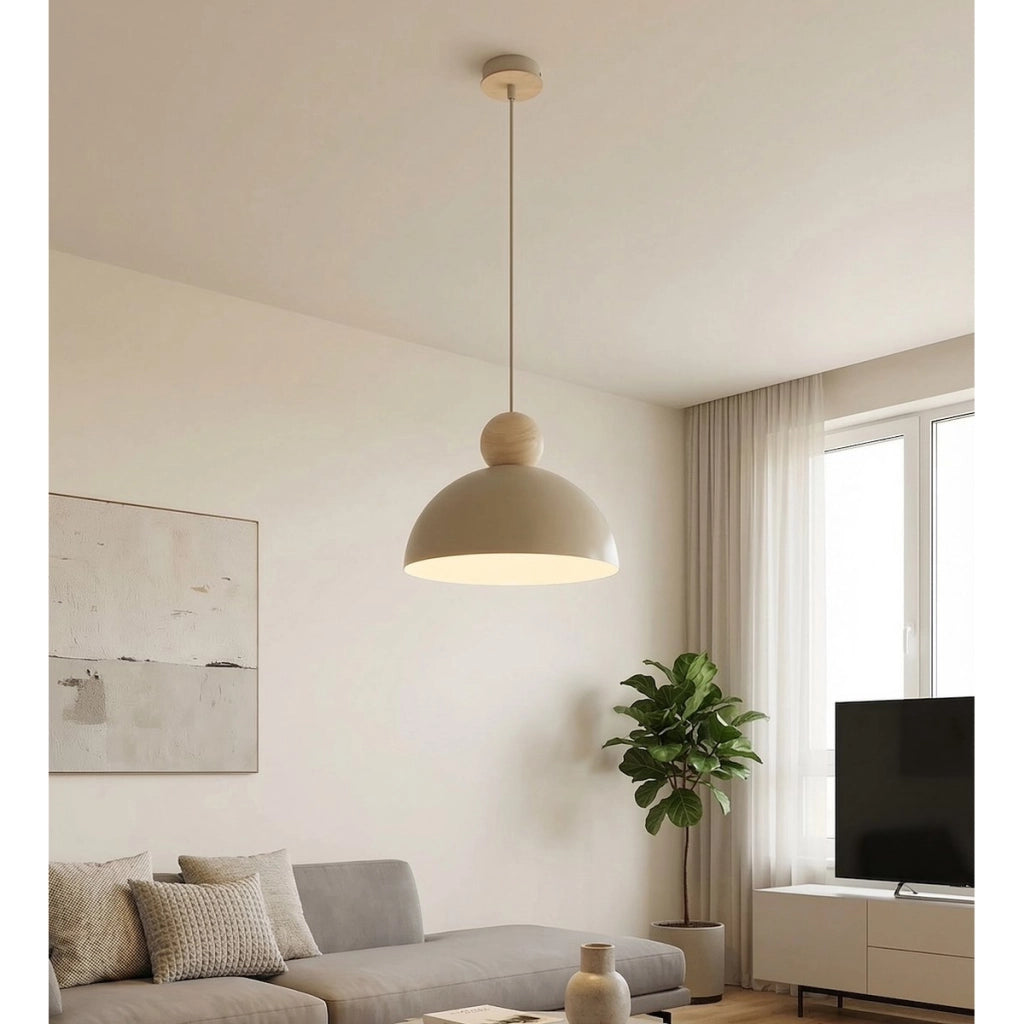 Lampada a sospensione Kaki in acciaio e legno mokka