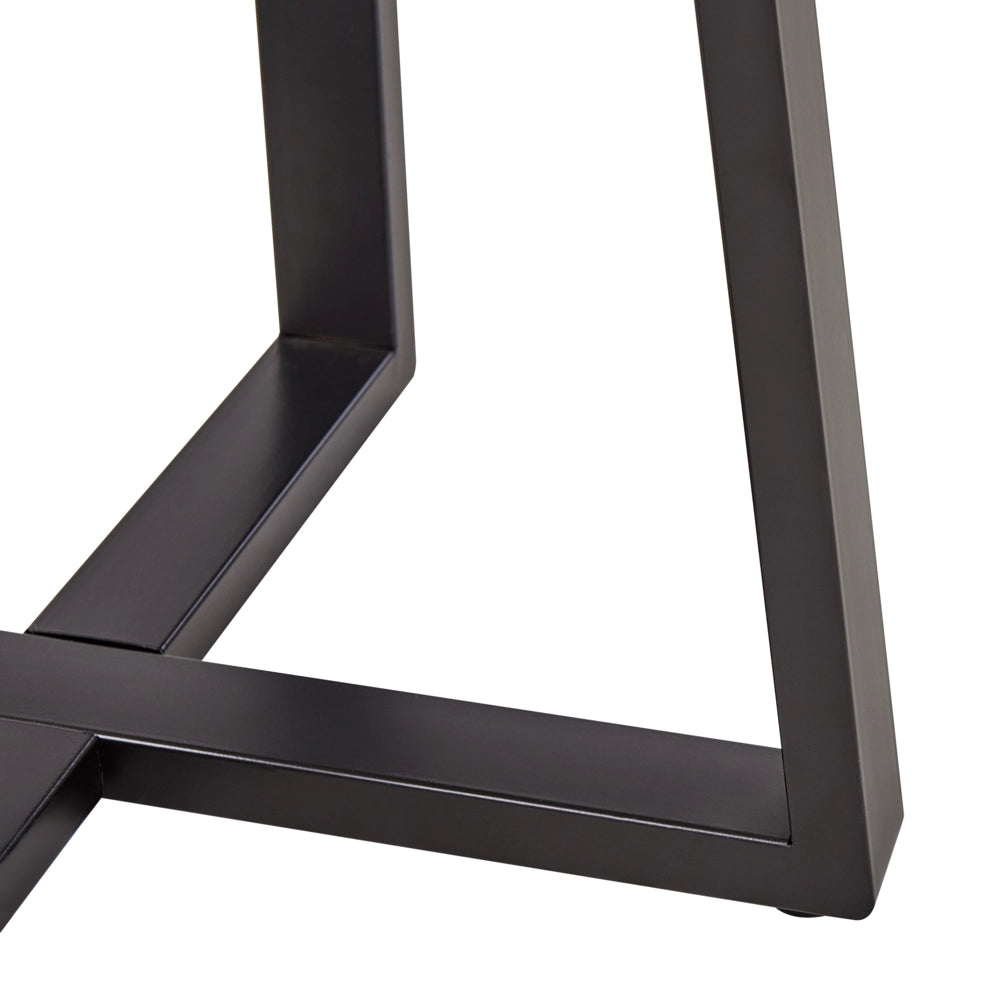 Tavolino nero con piano in ceramica bianca Struttura in metallo Rotondo effetto marmo Design moderno