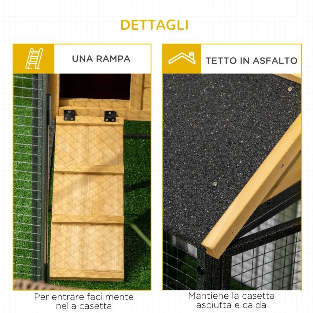 EasyComfort Conigliera da Esterno a 2 Livelli in Legno di Abete e Acciaio con Vassoio Rimovibile, 120x55.5x80 cm