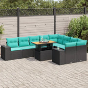 Set Divani da Giardino 10pz con Cuscini in Polyrattan Nero 3327417