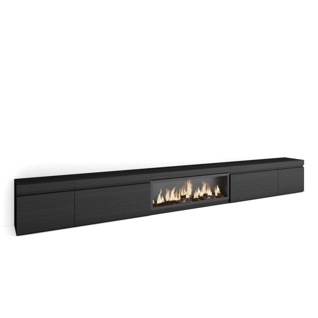 Mobile TV Soggiorno, 368x35x45, Camino elettrico XXL, Nero RF3684