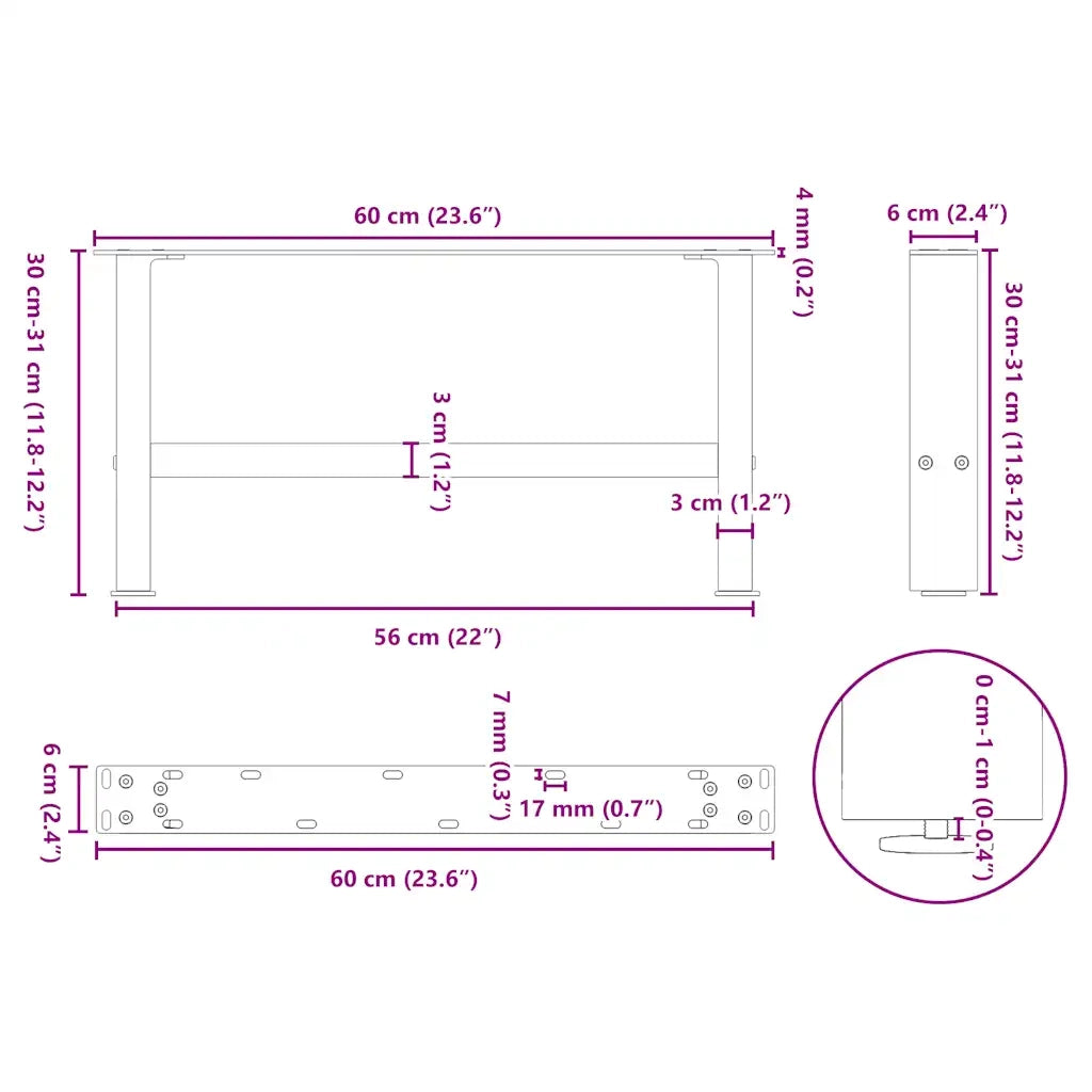 Gambe per Tavolino da Caffè Bianche 2 pz 60x(30-31) cm Acciaio 4013265