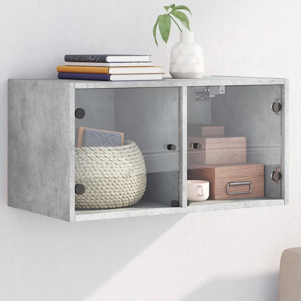 Armadietto a Muro | Mobile a Muro con Ante in Vetro Grigio Cemento 68,5x37x35 cm
