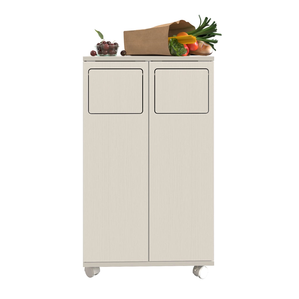 Mobile portaspazzatura a 2 scomparti con ruote, finitura legno chiaro, 46,7 x 35 x 80 cm