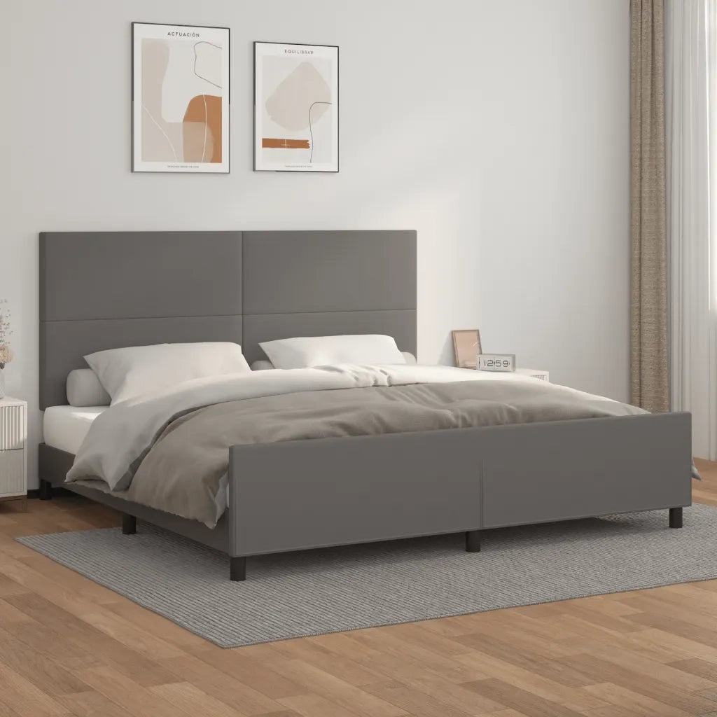 Giroletto con Testiera-Struttura Letto con testiera Grigio 200x200 cm in Similpelle 757277