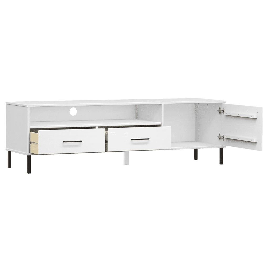 Mobile TV con Gambe Metallo Bianco Legno Massello di Pino OSLO cod mxl 9445