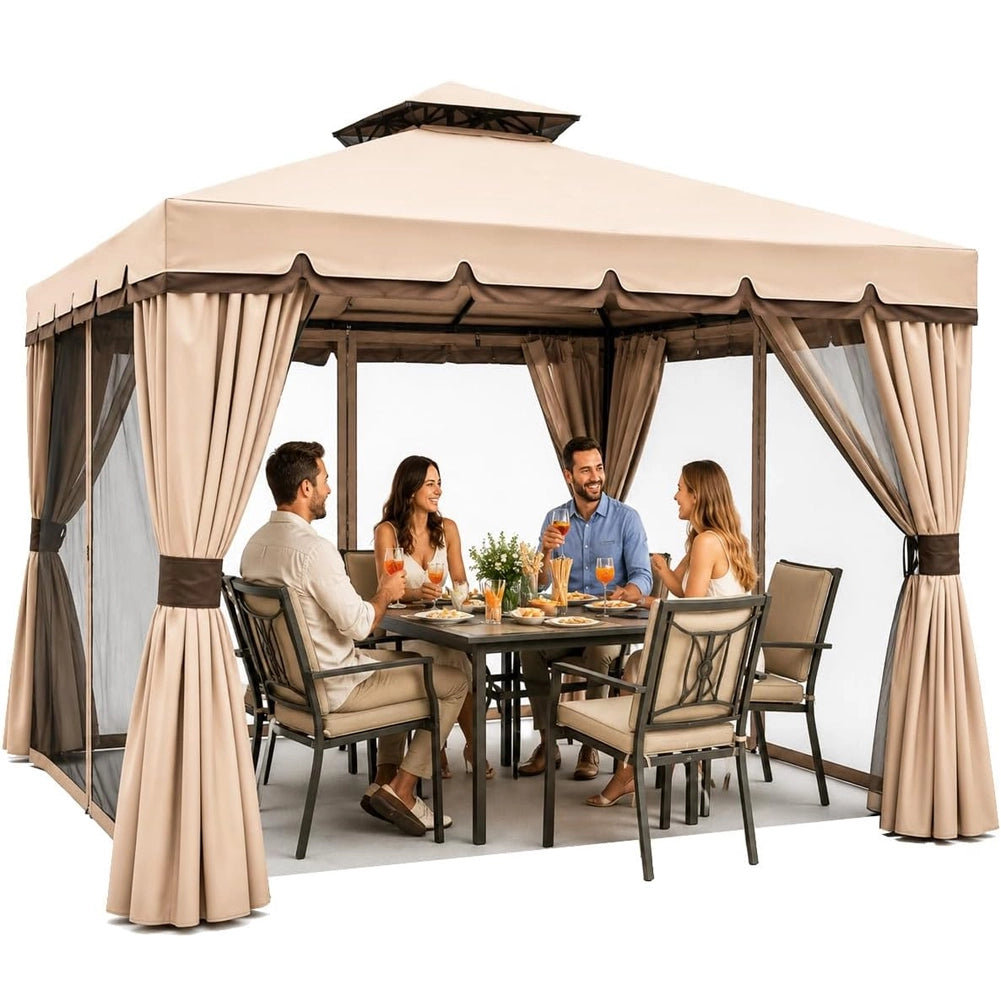 Gazebo 3X3 Metri In Alluminio Telo Impermeabile Zanzariera Antipioggia Giardino