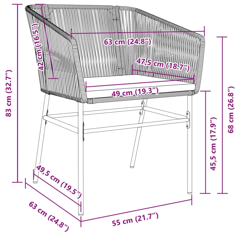 Sedie da Giardino 2pz con Cuscini Marrone in Polyrattan
