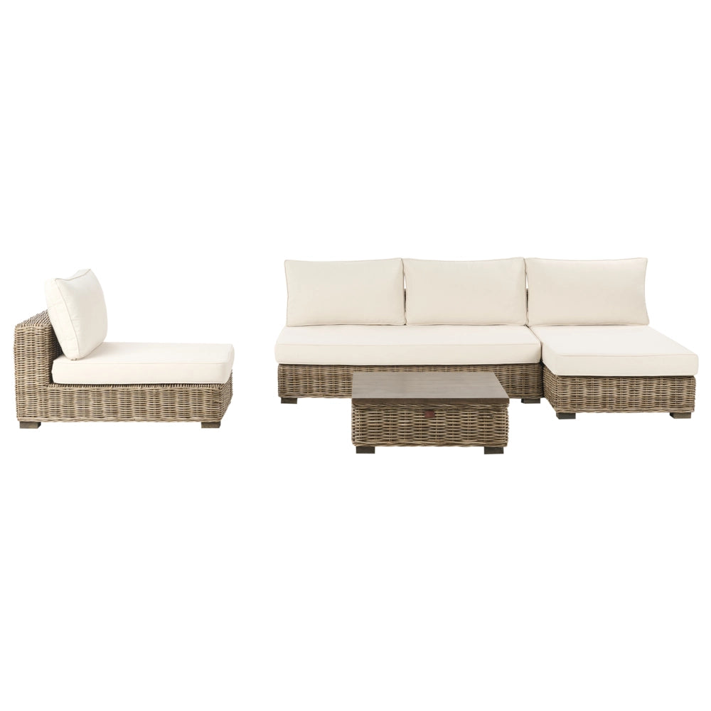 Set di conversazione da giardino grigio in rattan naturale divano da esterno con tavolino sinistro